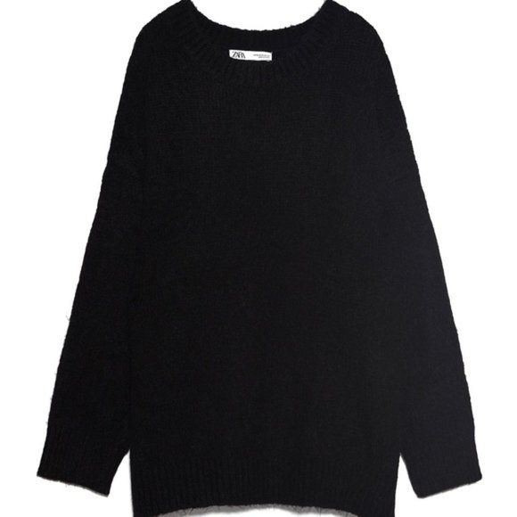 Black Zara Oversized Chunky Knit Crew Neck Long Sleeve Sweater (NWT) - Picture 8 of 8